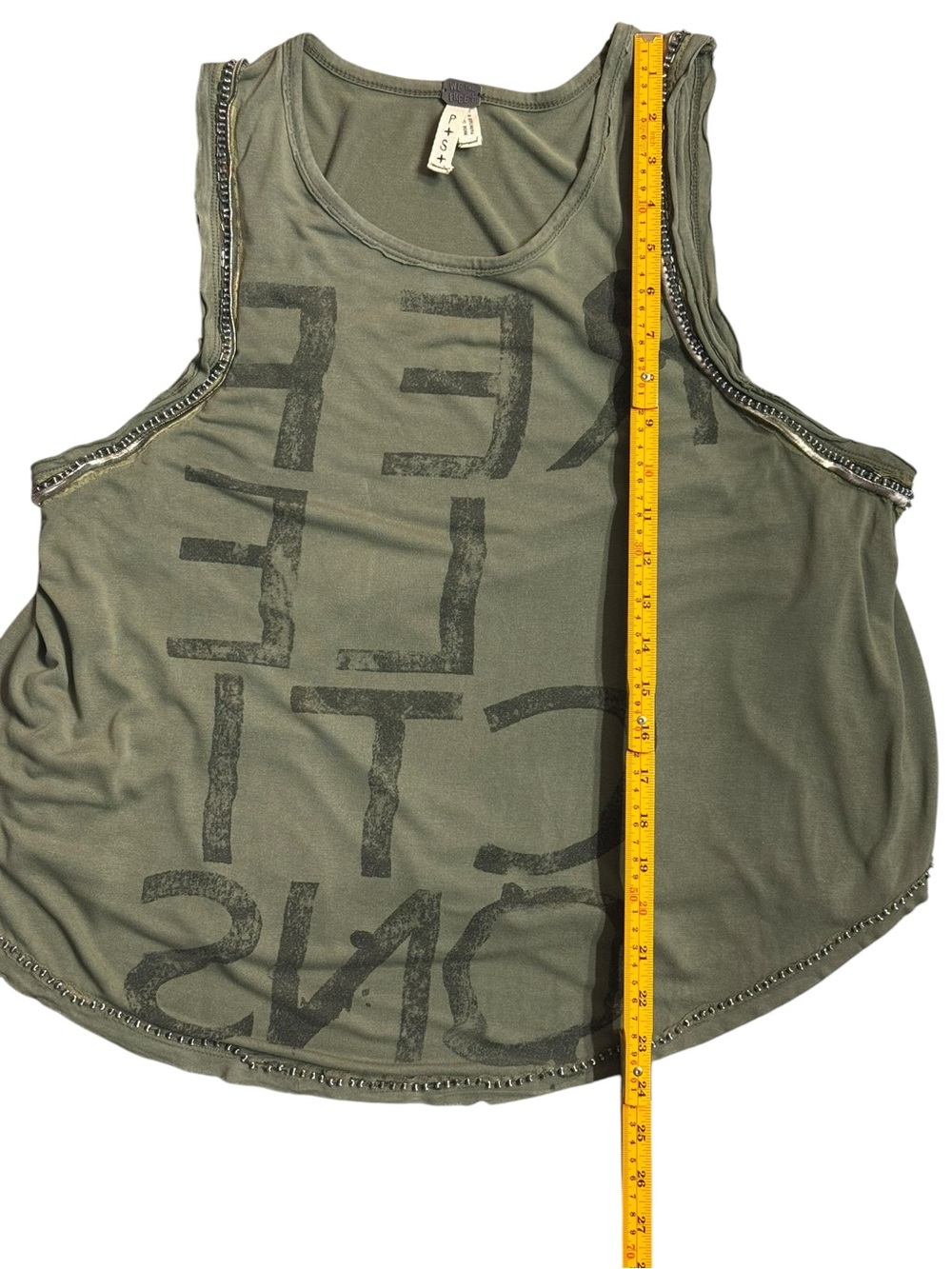 We The Free Free People Olive Beaded Slinky Rock Graphic Tank Top - Picture 5 of 7